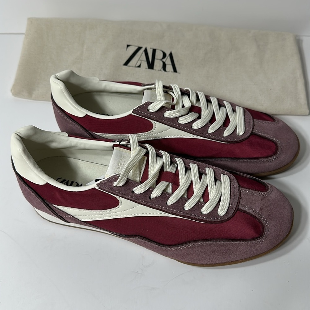 Zara Men's Maroon and Cream Sneakers - Picture 7 of 17